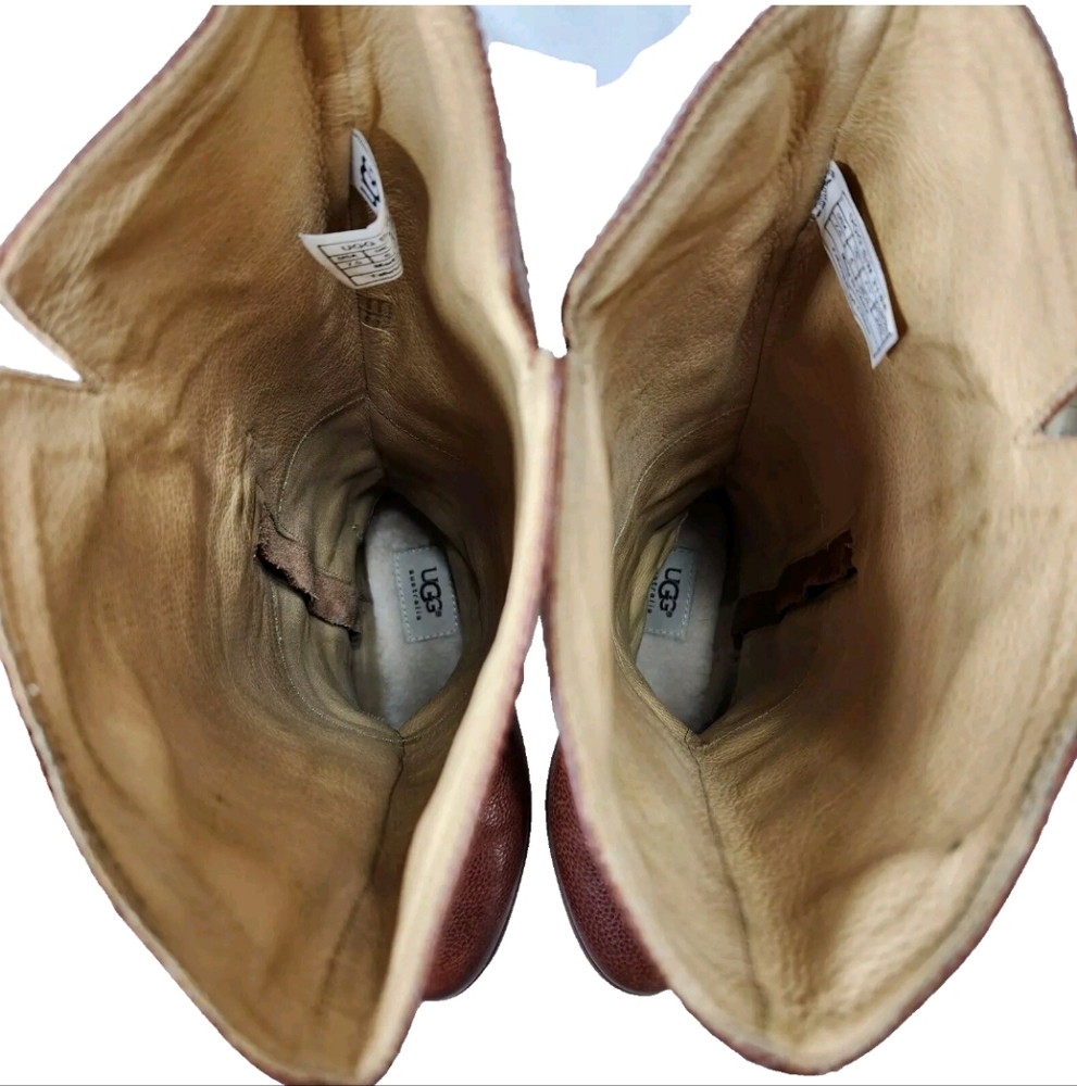 UGG Channing Tall Riding Boots Sz 7.5 Chestnut Pebbled Leather 3184 - Picture 7 of 14